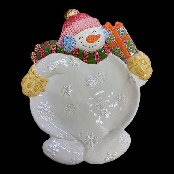 Fitz and Floyd Snowman with Tophat Canape Cookie Christmas Serving Platter Vtg - Picture 1 of 5